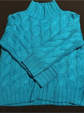 Eleven Six Teal Cable Knit Turtleneck Sweater - Women